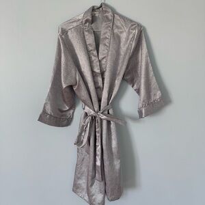 Robe Rene Rofe Satin Sleepwear Robe Silver Gray Dot Print Women's Medium